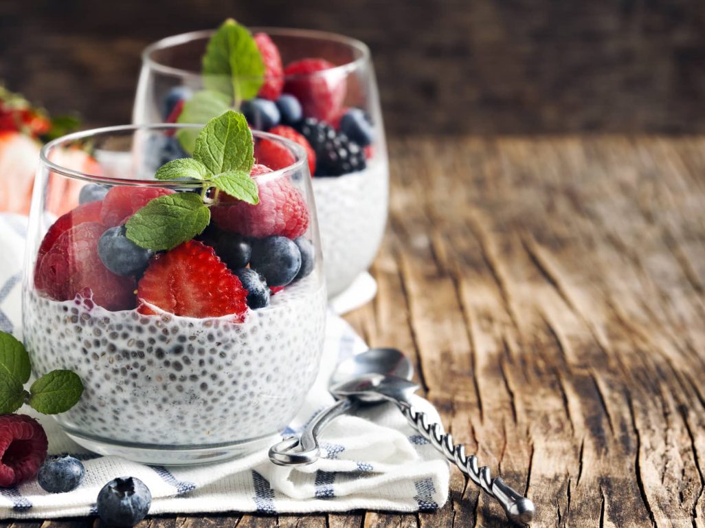Chia Pudding with Berries & Pomegranate