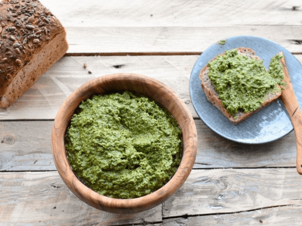 Homemade basil, pine nut and garlic pesto