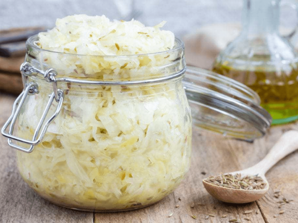 Homemade probiotic raw sauerkraut salads