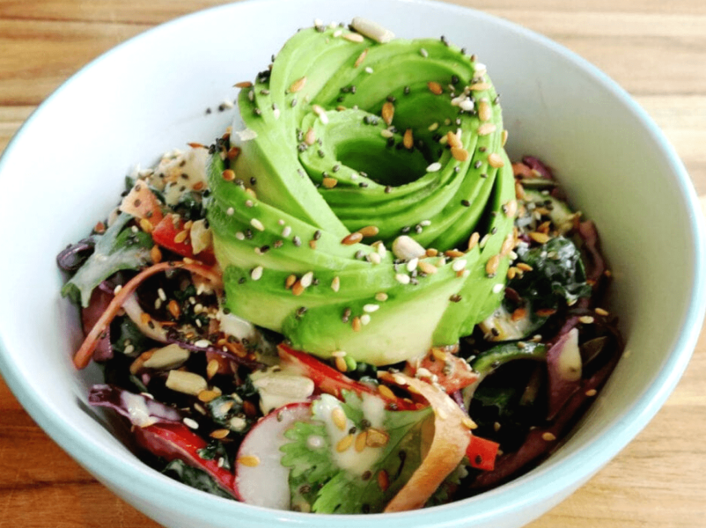 Rainbow coleslaw with prawns and tahini dressing