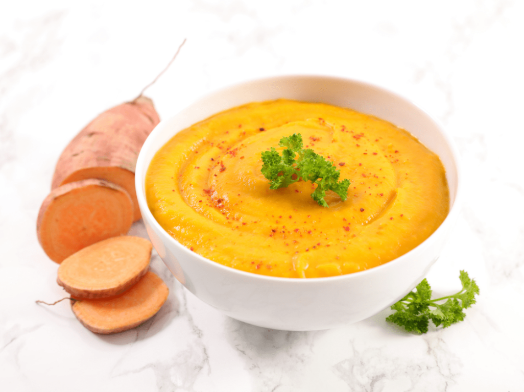 Warming sweet potato and lentil soup